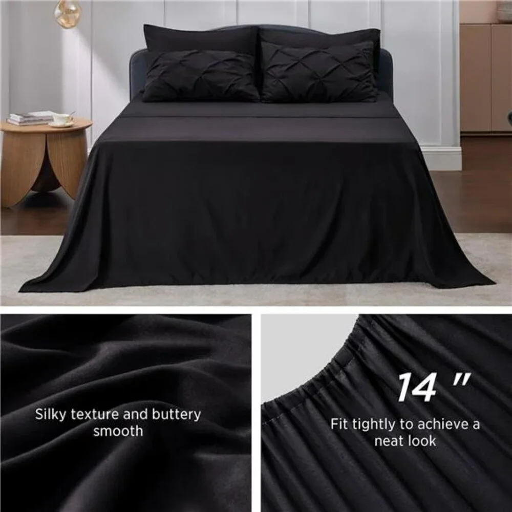 Bedsure Queen Comforter Set Black 7 Piece Bed in a Bag with Sheets Shams